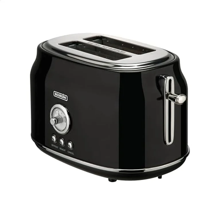 BOURGINI Retro Toaster, Schwarz, Edelstahl, 850W, Einstellbare Bräunungsstufen + Auftau-& Aufwärmfunktion – Bild 1