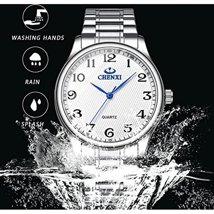 JewelryWe Paar Uhren Analog Quarz, 30M wasserdicht, Edelstahlarmband, klassisches Design mit digitalem Zifferblatt, weiß – Bild 4