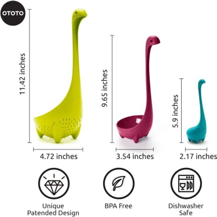 OTOTO Nessie 836213002025 Familie passieren Löffel-Suppenkelle-Tee-Ei, Mehrfarbig, 3-teilig, Nylon, blau, 26.5x8x11 cm – Bild 2