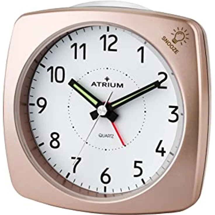 Atrium Wecker Analog Quarz A251-17, geräuschloser Quarzwecker mit Snooze und Beleuchtung, rosé metallic – Bild 1