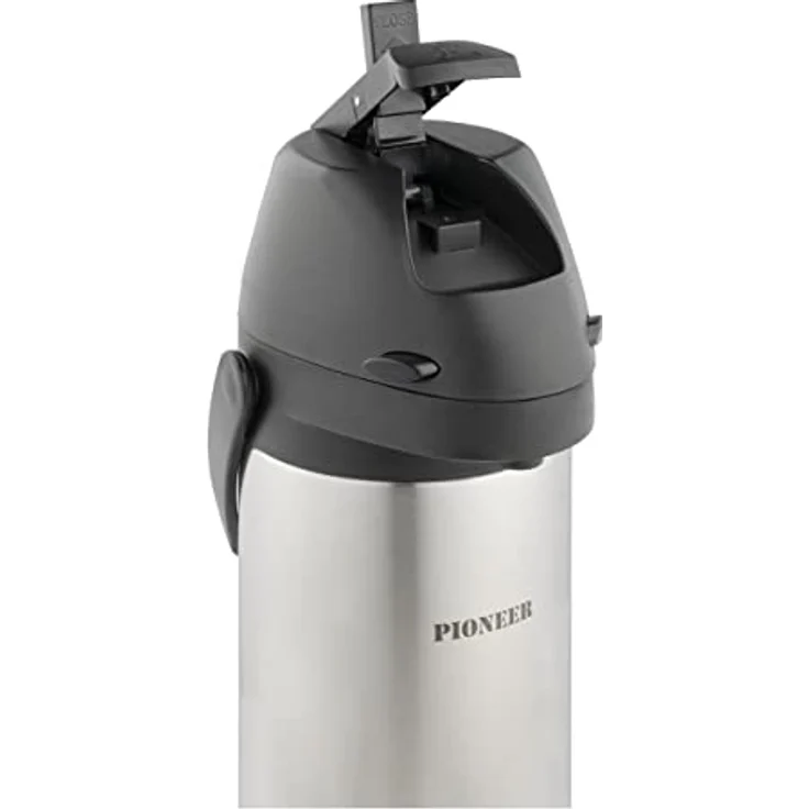 Pioneer Flasks Edelstahl-Kanne mit Hebelfunktion, Airpot, Flasche für heißes, kaltes Wasser, Tee, Kaffee, Konferenz, Veranstaltung, 1,9 Liter, Silber (SS19HC) – Bild 3