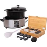 PROMAFIT Schmerztherapiegerät Erwärmer Hot Stone Heater Massage Set "Basic" inkl. 45 Hot Stones, digitale Temperaturregelung