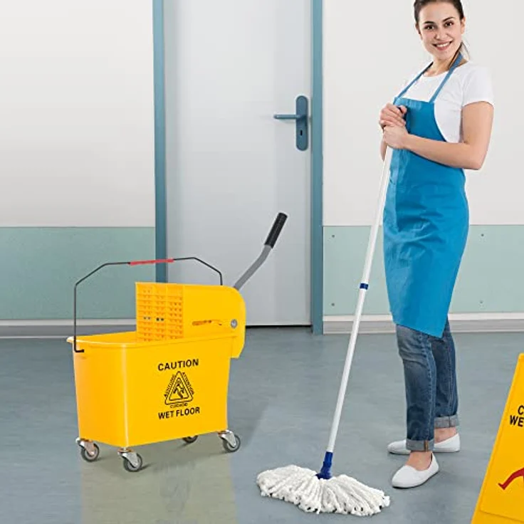 Homcom Putzwagen Fahreimer Putzeimer 20 Liter Wischwagen mit Presse 2 Kammern Gelb – Bild 3