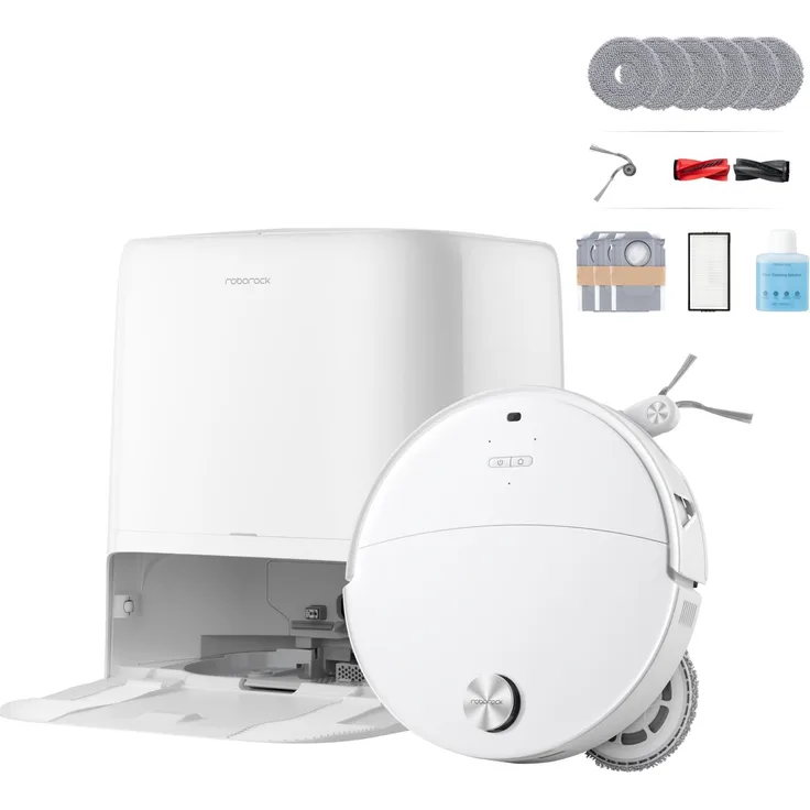 Roborock Saros 20 Neo Set Saugroboter mit Wischfunktion, 36.000 Pa Saugkraft, Dual Zero-Tangle-System, FlexiArm Technologie, Heißwasser-Moppwäsche bis 100°C, Weiß