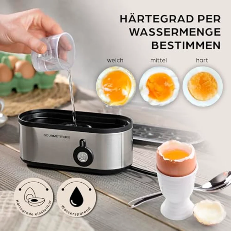GOURMETmaxx Eierkocher für 3 Eier, Egg Cooker mit 3 Härtegraden, spülmaschinenfeste Teile, kompaktes Design – Bild 3