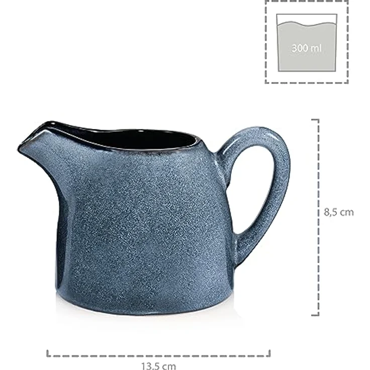 Sänger | Milch und Zucker Set Darwin 3 TLG, Zuckerdose und Milchkännchen Set Steingut, Zuckerdose mit Deckel und Milchkanne, Milchbehälter und Zuckerdosierer Handmade, Zuckerbehälter Blau – Bild 5