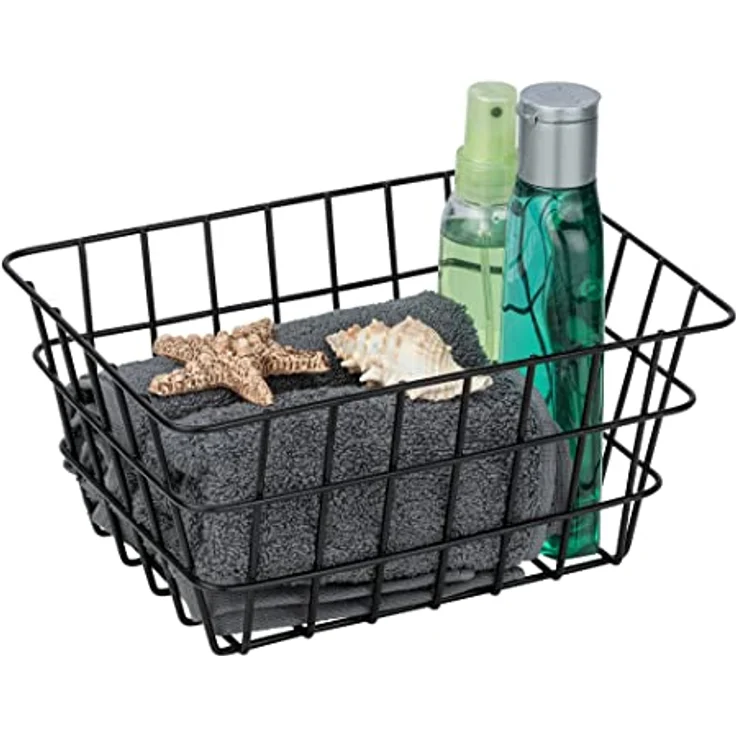 WENKO Badkorb Viana Schwarz matt, angesagter Aufbewahrungskorb im matten Finish, offenes Drahtdesign, hält Kosmetik, Bürste, Handtücher, etc. griffbereit, aus Metall, 18 x 25 x 12 cm – Bild 4