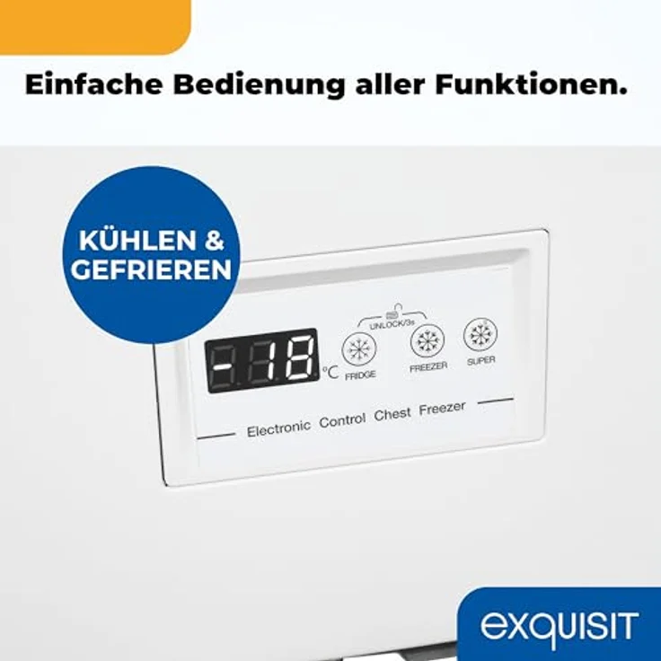 Exquisit Gefriertruhe GT201-HE-040E, 2-in-1 Kühlfunktion, 198 Liter, weiß, Türschloss, 4-Sterne-Gefrieren, Schnellgefrieren, 2 Rollen – Bild 6