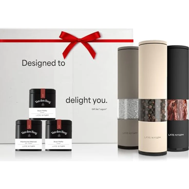 LARS NYSØM Gewürzmühlen & Gewürze Geschenkset - Salz & Pfeffermühlen Set mit Chilimühle & 3 Gewürzdosen - Brown/Beige/Black – Bild 1