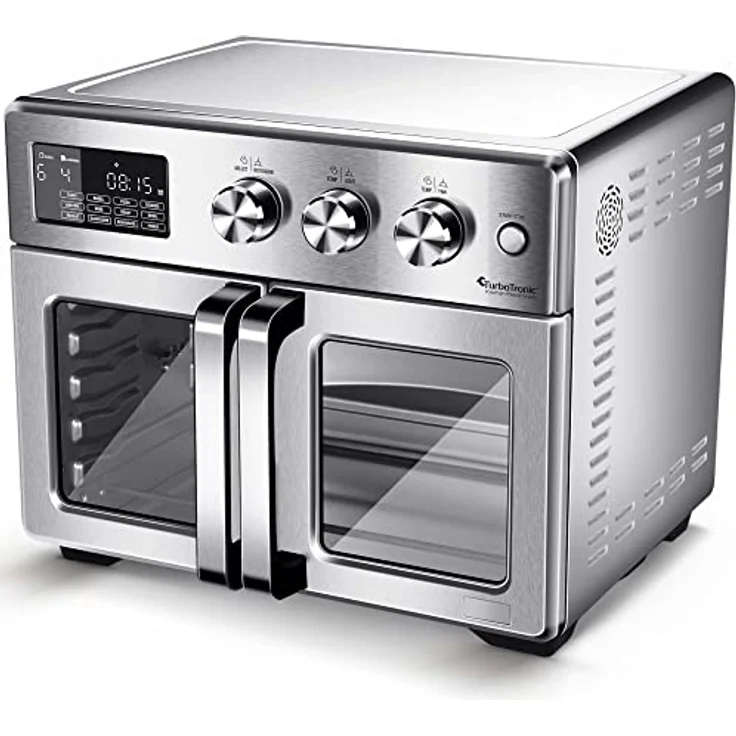 TurboTronic Mini Backofen - 4in1 Heißluftofen und Heißluftfritteuse XXL Version 32L inkl. Drehspieß & viel Zubehör Backblech, Dörrgerät ab 25°C & Grill, Airfryer (silber) – Bild 4