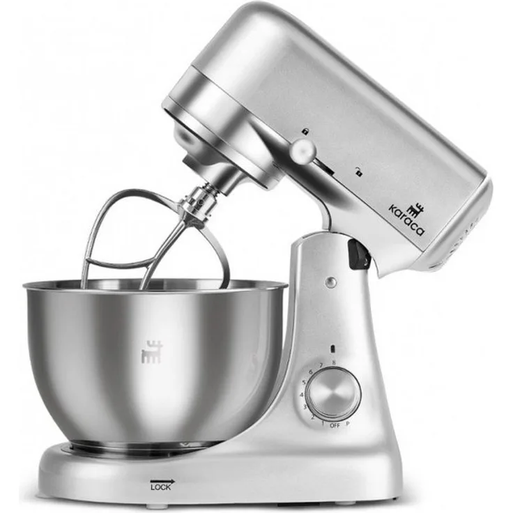Karaca Ironmax Guss-Standmixer, 1000 Watt mit 5L Edelstahlschüssel und 8 Geschwindigkeitsstufen, grau