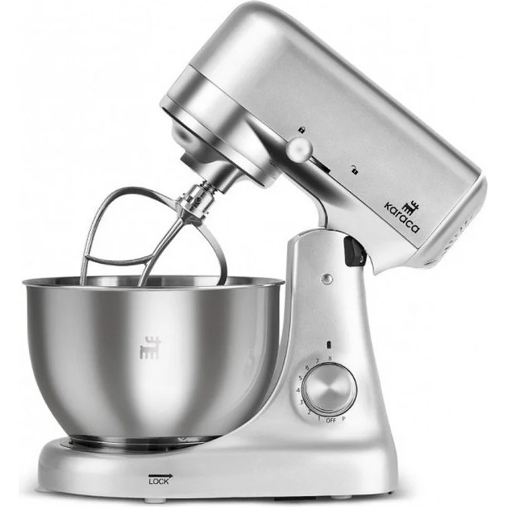 Karaca Ironmax Guss-Standmixer, 1000 Watt mit 5L Edelstahlschüssel und 8 Geschwindigkeitsstufen, grau
