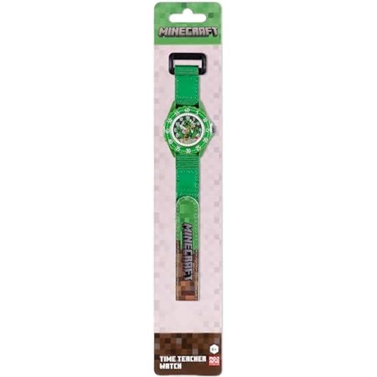 Accutime Minecraft Time Teacher, Uhr zum Erlernen des Uhrzeitlesens mit grünem Armband und Creeper-Zifferblatt-Design – Bild 3