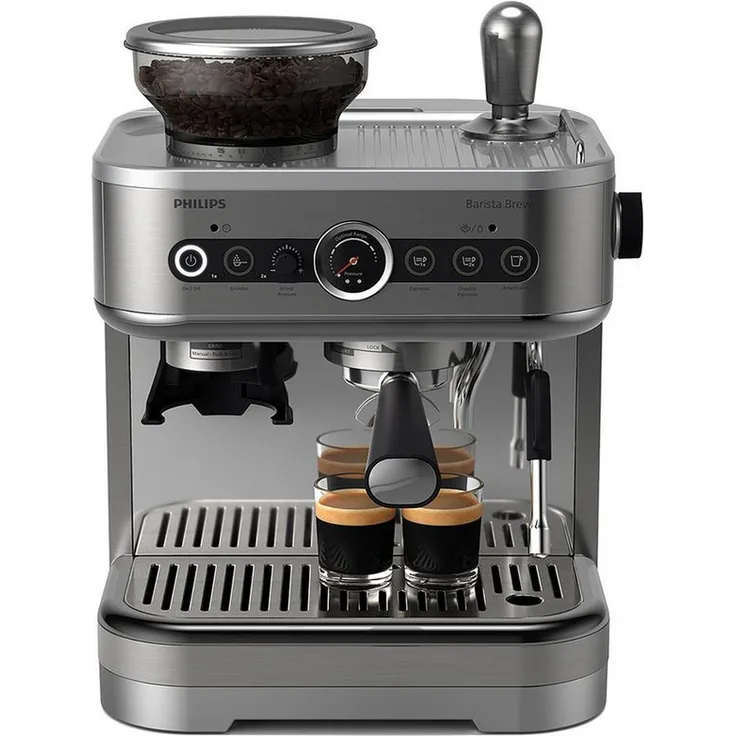 Philips Espressomaschine PSA3218/01 Barista Brew, halbautomatisch, 250-g-Bohnenbehälter, Edelstahl, Silber