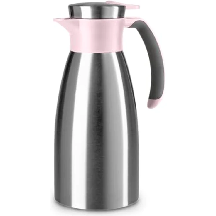 Emsa Soft Grip Isolierkanne, 1 Liter, Edelstahl, 12 Stunden heiß + 24 Stunden kalt, Auslaufsicher, Rutschfester Griff, Farbe Puderrosa, N4120300 – Bild 1