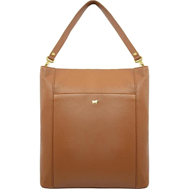 Braun Büffel HANNA Handtasche aus genarbtem Rindsleder mit abnehmbarem Umhängegurt, 4 Steck- und 3 Reißverschlussfächern, Braun