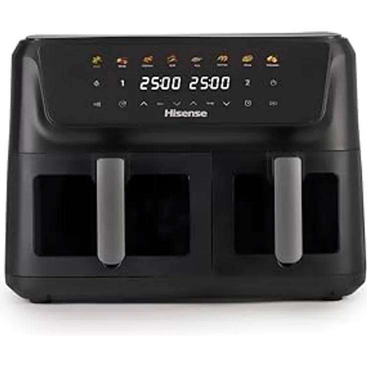 Hisense HAF2700DCD Heißluftfritteuse, 2700 W, 11 L Kapazität, 8 Programme, antihaftbeschichtet, Farbdisplay, energieeffizient, SyncServe Modus, schwarz
