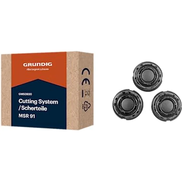 Grundig Ersatzscherkopf MSR 91 (GMS3920), Scherteile für den Herrenrasierer ProClub MS 9130, 3 Ersatzscherköpfe, Titanium Blades Technologie, einfacher Austausch, nachhaltige Verpackung – Bild 1