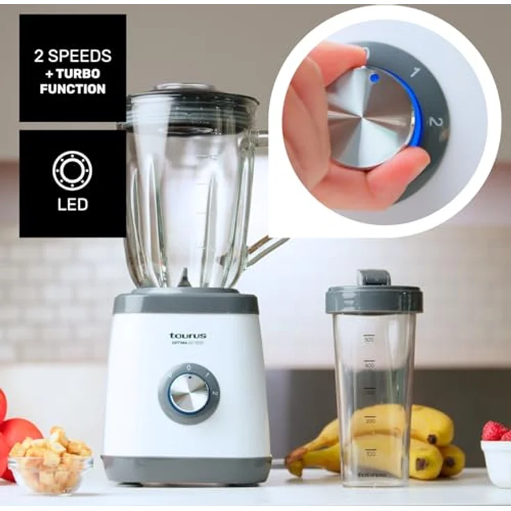 Taurus Standmixer Optima Go | 1500W, 500ml To-Go-Becher, 4-flügelige Edelstahlklingen, 2 Geschwindigkeiten + Turbo, rutschfest, Sicherheitsverriegelung, Grau – Bild 4