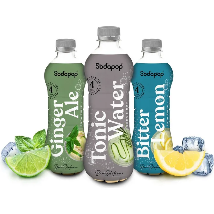 Sodapop Trinkflasche BAR Edition Sirup 3er Set, Inkl. Ginger Ale, Tonic Water und Bitter Lemon, Immer verdünnen!