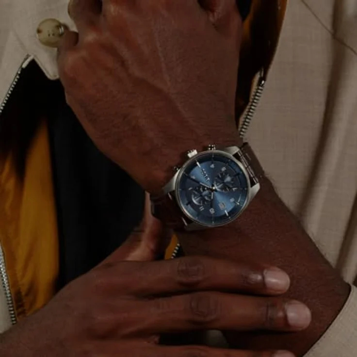 BOSS Chronograph Quarz Uhr für Herren Kollektion SKYTRAVELLER mit Dunkel-Braunes Lederarmband - Präzises Chronographenwerk und stilvolles Design – Bild 4