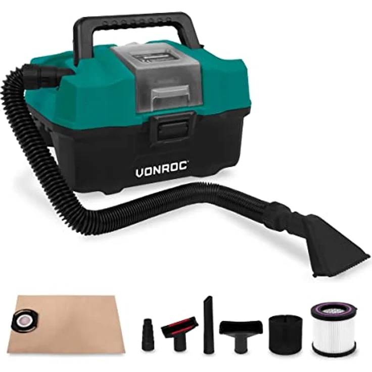 VONROC Tragbarer Allzweckstaubsauger, 20V Nass- und Trockensauger mit 15 l Behältervolumen und Elektrowerkzeugadapter, ohne Akku und Schnellladegerät – Bild 1