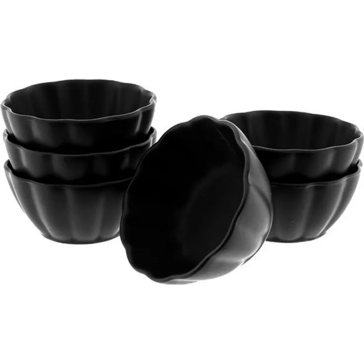 Almina Muffinform Dessertschalen 6er Set aus Porzellan, Lotus Design, Weiß oder Schwarz, 90 ml Volumen, spülmaschinengeeignet