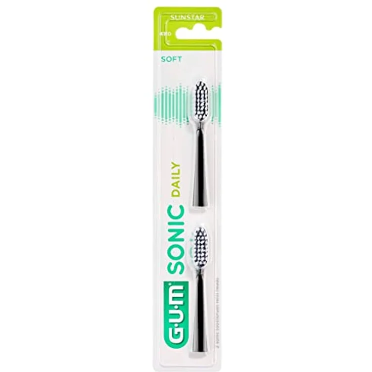 GUM Sonic Daily 4110 Bürstenköpfe, weich, Schwarz, 2 Stück – Bild 1
