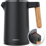 Arendo Wasserkocher Edelstahl, Doppelwand, Temperatureinstellung 40° - 100 °C mit Anzeige, 1,5 l, 2200 W, Warmhaltefunktion, 360° Basis, mit Holzgriff, BPA-frei, CoolTouch Design mit 7-stufiger Temperaturregelung