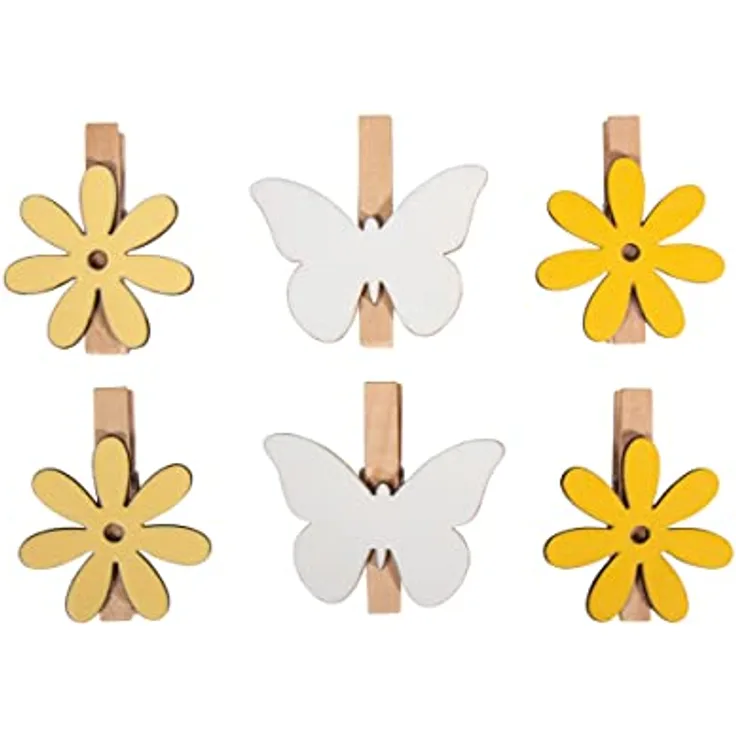 Rayher Holzklammern Blume Schmetterling, 4-5cm, sortiert, SB-Btl. 6Stück, 46681000