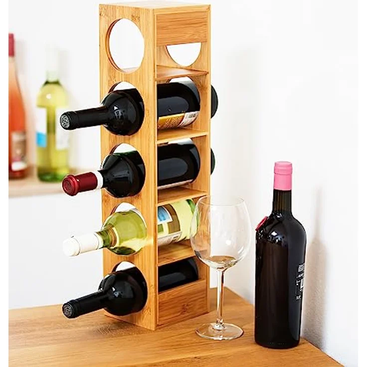 Relaxdays 3X Weinregal Bambus, Flaschenhalter 5 Fächer, Holzregal für Wein, Flaschenregal modern, HxBxT: 53 x 14 x 12 cm, Natur – Bild 2