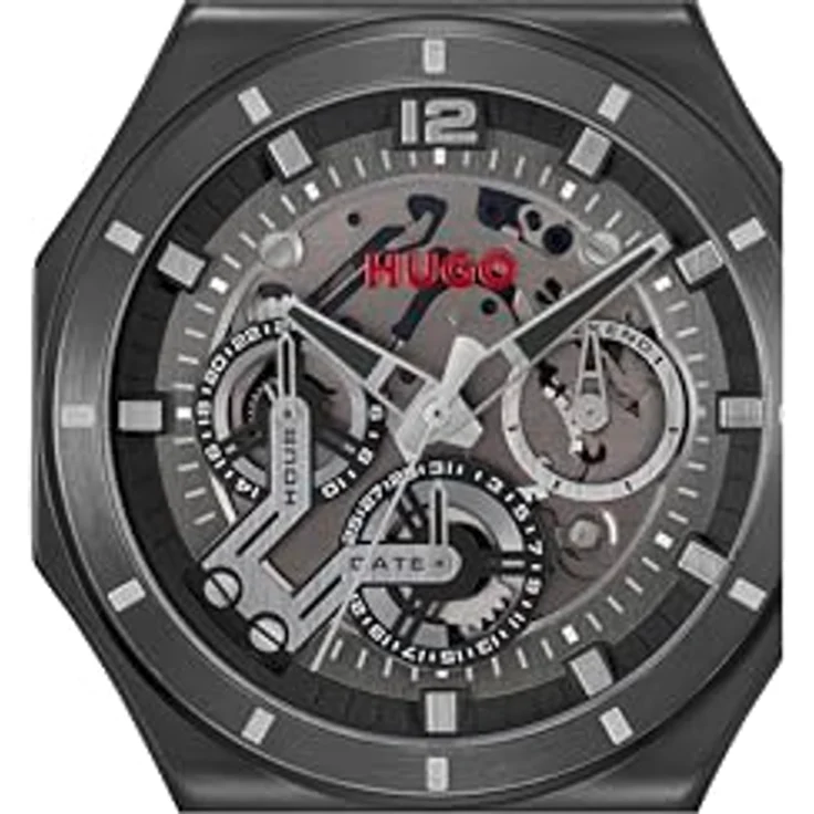 HUGO Multi Zifferblatt Quarz Uhr für Herren Kollektion #Grail Skeleton mit Edelstahlarmband und schwarzer Ionenbeschichtung – Bild 4