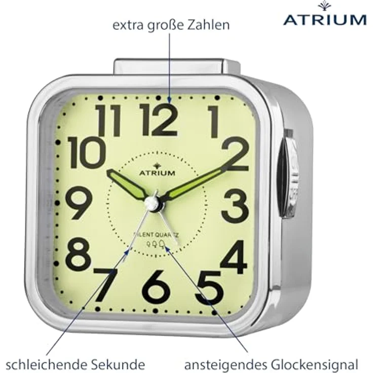 Atrium Quarzwecker Seniorenwecker, lauter ansteigender Alarm, schleichende Sekunden, elegantes Design mit silbernen Elementen – Bild 4