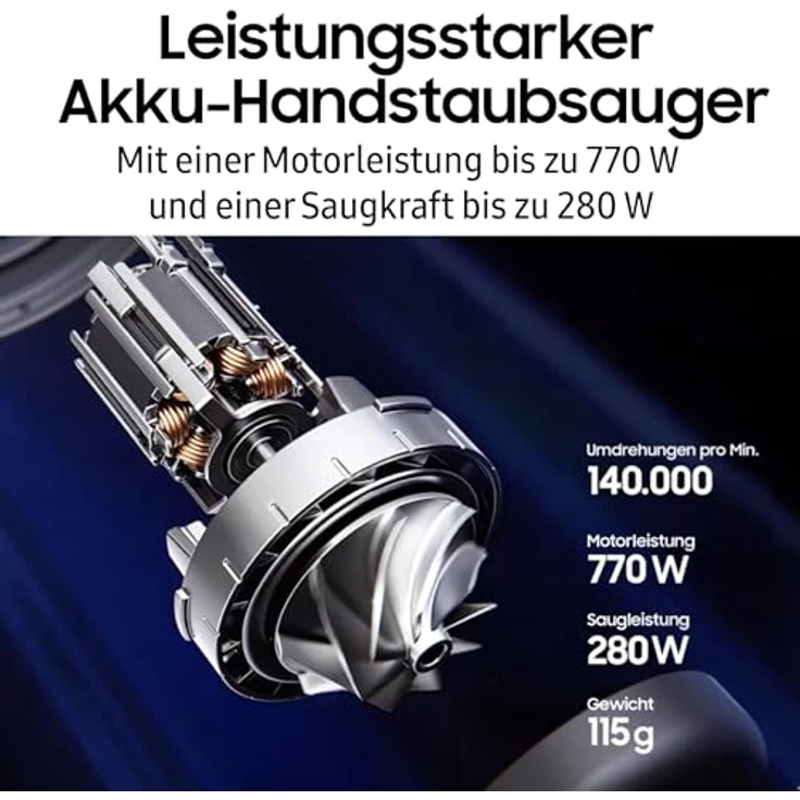 Samsung Akku-Handstaubsauger BESPOKE AI Jet, 280W, Akku+ Wet & Clean, beutellos, VS80F28EGS/WD, 770 W, lange Akkulaufzeit bis 60 min – Bild 5