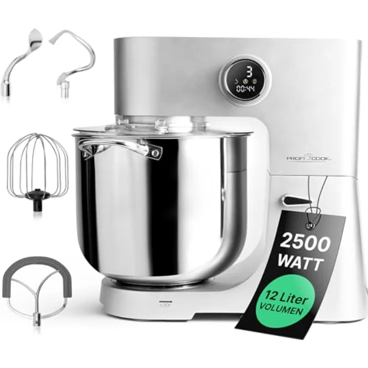 ProfiCook® Küchenmaschine mit XXL 12L Schüssel | Knetmaschine mit 2500W Longlife-Profi-Motor | Metallgetriebe und LED-Display | Food Processor für bis zu 8,5 kg Teig |13 Geschwindigkeiten | PC KM 1254