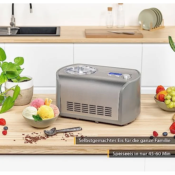 TZS First Austria Eismaschine mit Kompressor | Ice Cream Maker selbstkühlend mit entnehmbarem 1,2 Liter Edelstahl-Eisbehälter & Deckelöffnung für Zutaten | Eiscreme-Maschine für zuhause – Bild 2