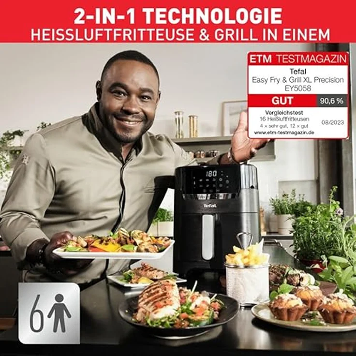 Tefal EY5058 EASY FRY & GRILL XL PRECISION Heißluftfritteuse, 1400W, 4,2L, 8 Programme, mit Display, inkl. Auffangbehälter, Grillrost, Korb, schwarz – Bild 3