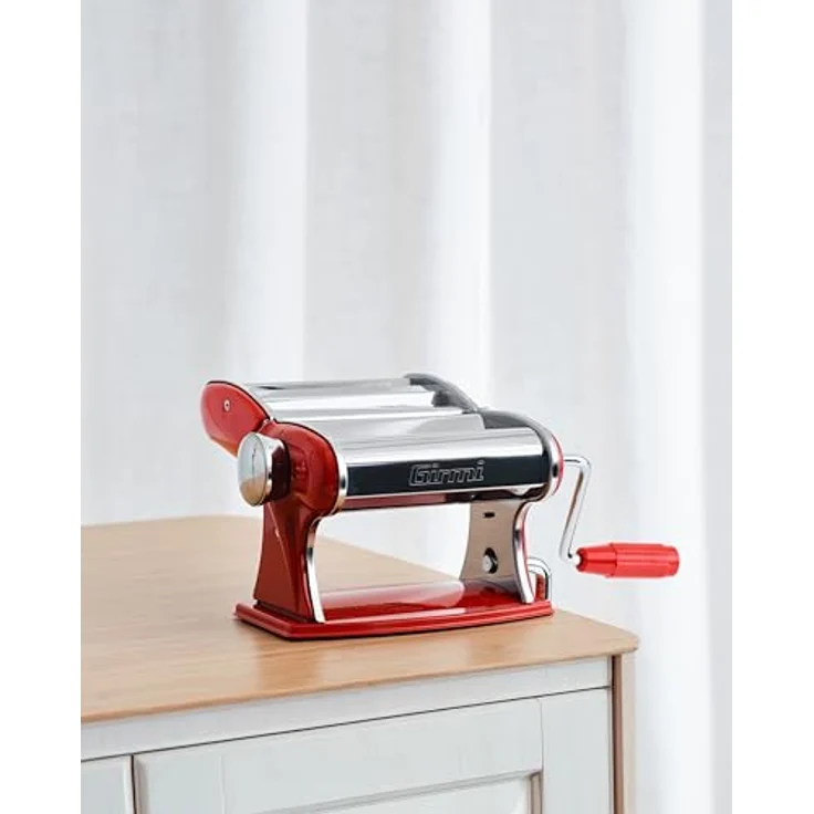 Girmi IM92 Nudelmaschine, Edelstahlgehäuse, 7 Teigstärken, 3 Pastaformen, Aluminiumwalzen, rot – Bild 2