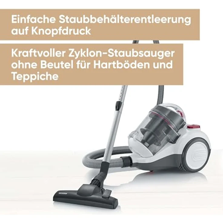 Severin CY 7088 Bodenstaubsauger, 750 Watt, beutellos, HEPA-Filter H13, weiß-grau – Bild 2