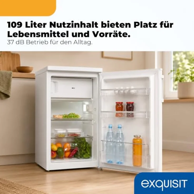 Exquisit KS516-4-HE-040D, Kühlschrank mit 109 l Nutzinhalt, elektronischer Temperaturregelung, niedrigem Geräuschpegel von 37 dB, in Weiß – Bild 5