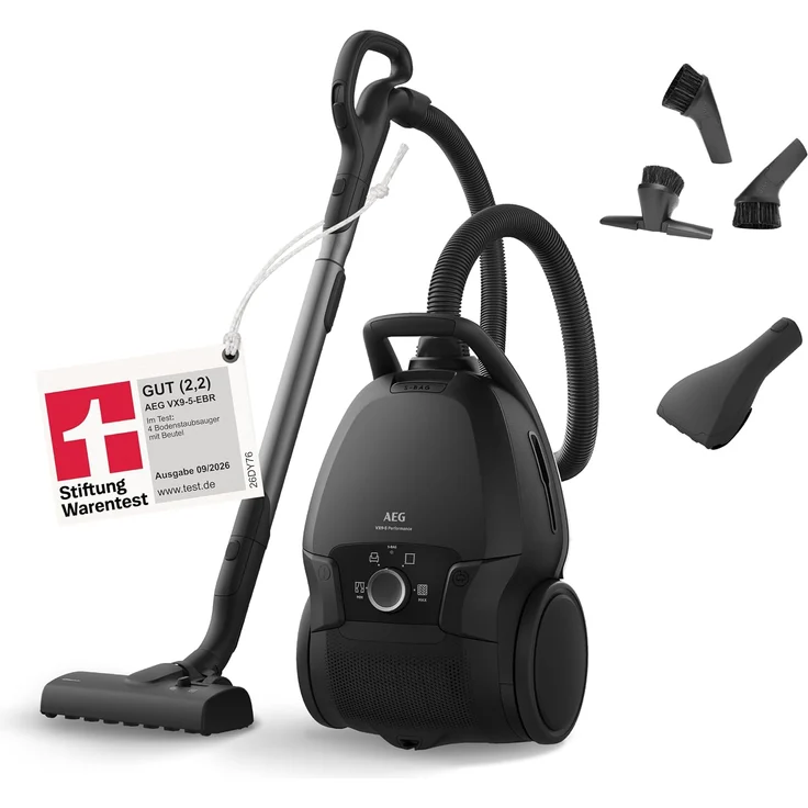 AEG Bodenstaubsauger VX9-5-EBR, 650 W, mit Beutel, Extra stark & leise, 69 dB, HEPA-Filter für Allergiker
