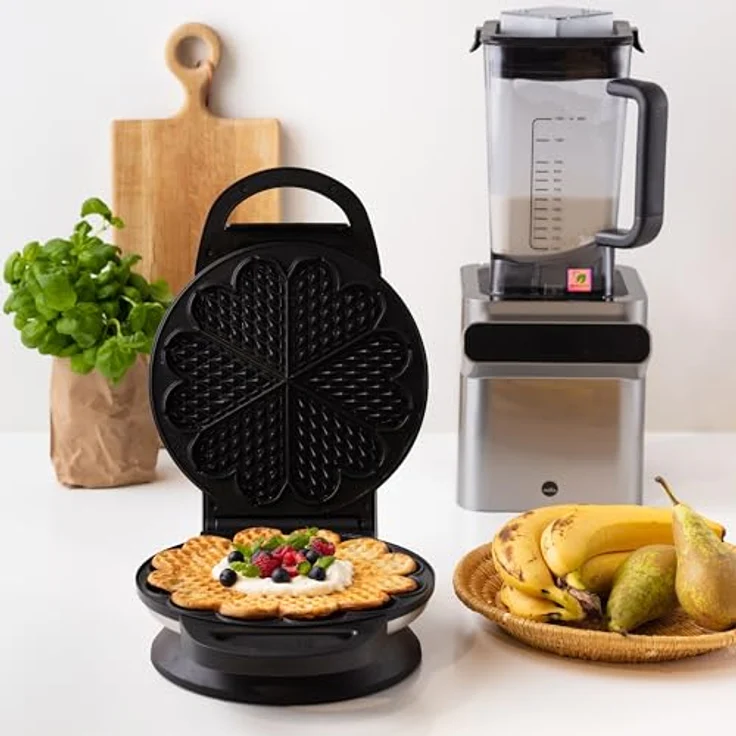 Wilfa BELL Waffeleisen, 1.400 Watt mit 23 cm großen Herzwaffeln, 7 Temperaturmodi, Alarm-Glocke und Signal-Licht, schwarz-silber – Bild 4