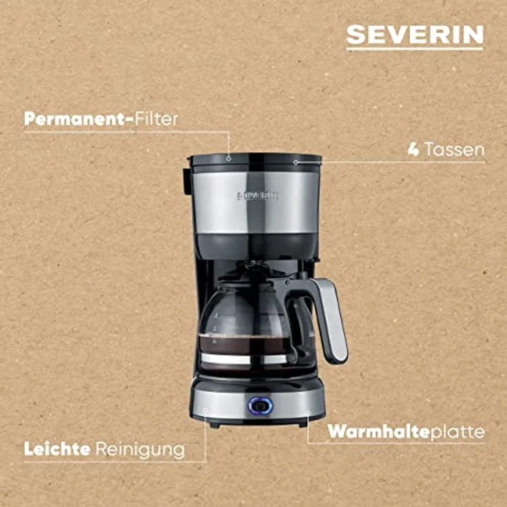 SEVERIN Filterkaffeemaschine, Kompaktes Design, Gebürsteter Edelstahl-Schwarz, KA 4808 – Bild 4