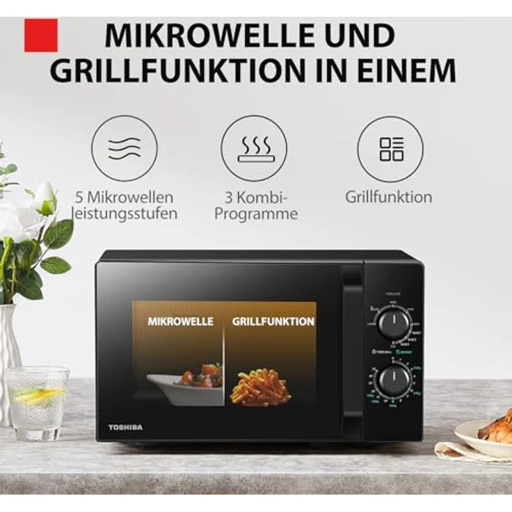 Toshiba MW2-MG20PFBK Mikrowelle mit Grill, Standgerät, 800 Watt, 20 Liter Garraum, schwarz – Bild 4