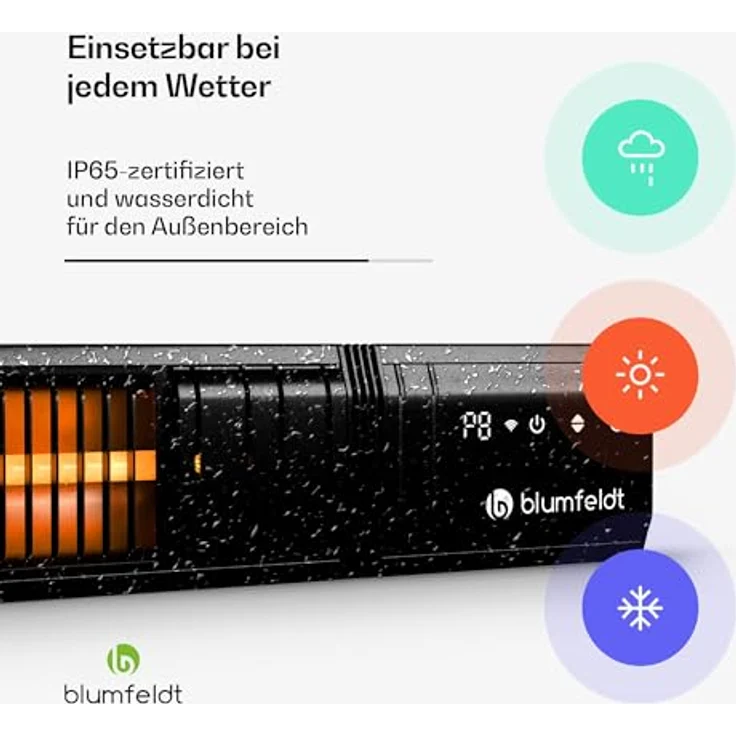 blumfeldt Infrarotheizung 2000 W – Wand & Deckenmontage, IP65 Wasserdicht, 9 Heizstufen, Smarte WLAN-Steuerung, Aluminium-Heizplatte, Kindersicherung, für Balkon, Terrasse & Garten – Bild 5