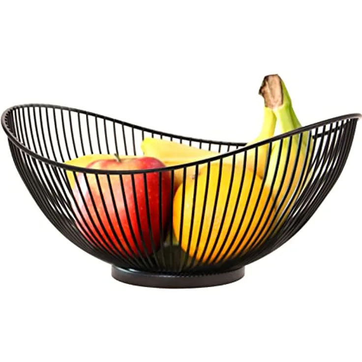 bremermann Obstschale, Obstkorb, Drahtkorb oval Ø ca. 29 x 13,5 x 25,5 cm (schwarz matt) - Dekoratives Design, praktisch und pflegeleicht