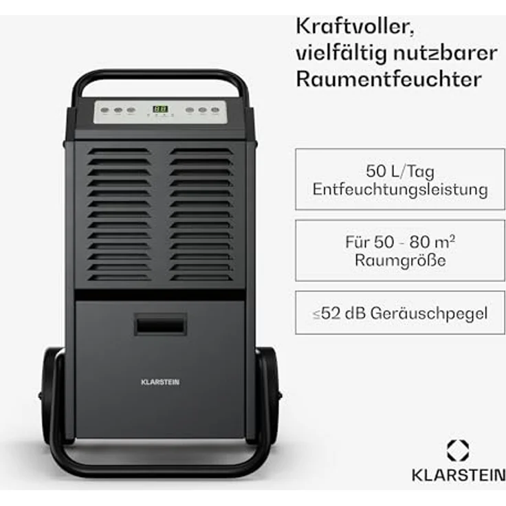 Klarstein DuraDry 50L Luftentfeuchter - Elektrisch, 52 dB, 5,5 L Tank, Auto-Abtau, Waschbarer Filter, 24h Timer, Für Keller & Große Räume bis 80 m², Anthrazit – Bild 2
