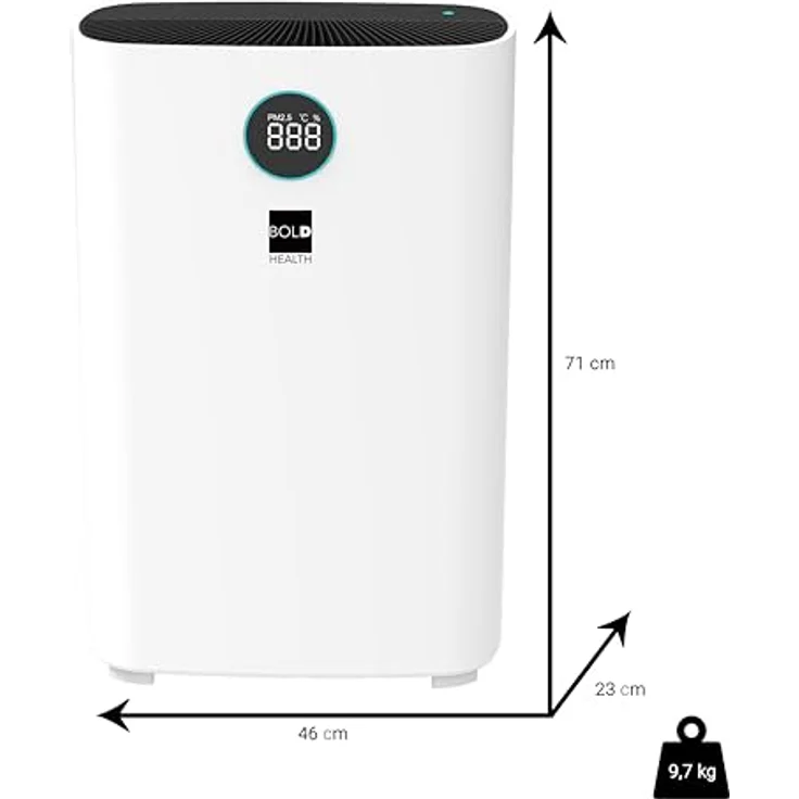BOLD Luftreiniger - True Hepa 13 Feinstaub-Filter, Ionisator, 4-fach Filter, Smart Home App (61m² | Allergiker geeignet | 99,97% Effektivität | Nachtmodus | UVC-Desinfektion | Automatisierbar) - Weiß – Bild 5
