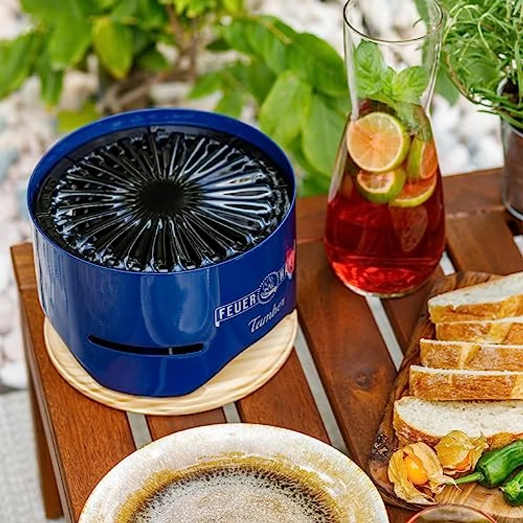Feuerhand Tischgrill Tamber in Blau | Grillrost aus Emaille | Anti-Haft | raucharme Verbrennung | Ablaufrillen für Fett und Speiseflüssigkeiten | mit Tischgrill-Kohle – Bild 1