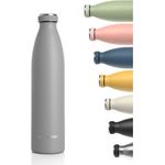 LARS NYSØM Edelstahl Trinkflasche 350ml, 500ml, 750ml, 1L, 1 5 liter | BPA-Frei Thermosflasche Kohlensäure geeignet | Auslaufsichere Wasserflasche für Sport, Outdoor, Schule (1000ml, Cool Grey)